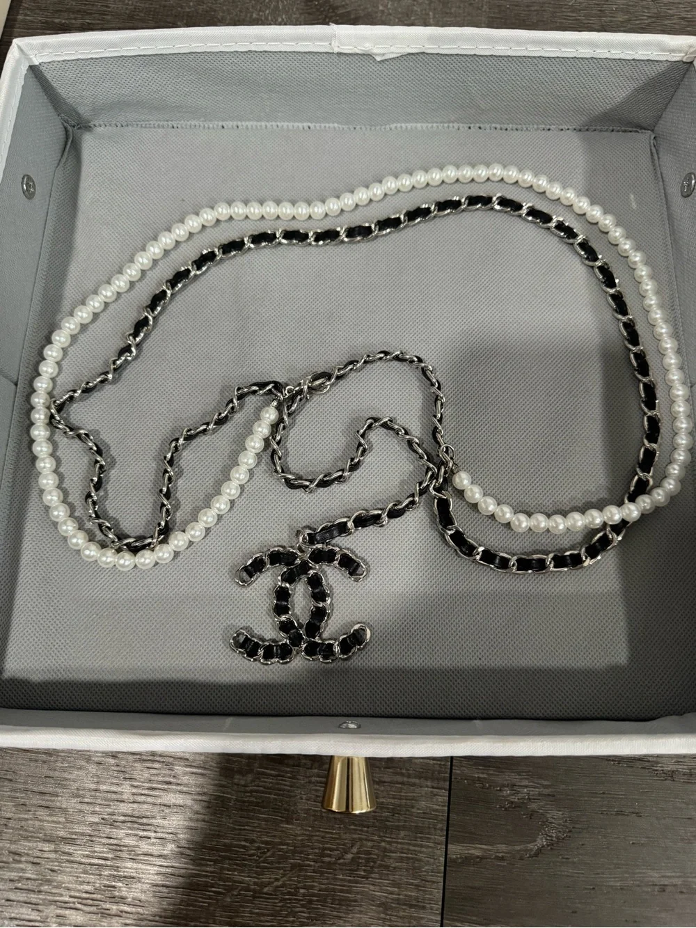 Black & silver with pearl detailed waist chain
